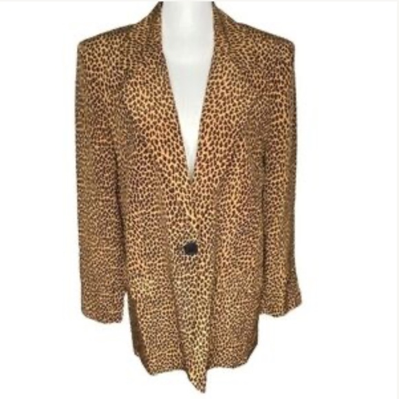 Vintage For Your Comfort Leopard Animal Print Silk Oversized Blazer Size Medium - Picture 1 of 1